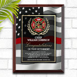 Firefighter Retirement  Award Plaque<br><div class="desc">Classic Maltese cross and thin red line waving firefighter flag design for this firefighter retirement award keepsake.</div>