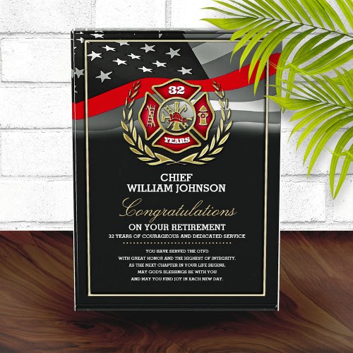 Firefighter Retirement  Award Plaque