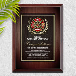 Firefighter Retirement Award Plaque<br><div class="desc">Classic Maltese cross and natural, classy faux wood with a gold border design for this firefighter retirement award keepsake.</div>