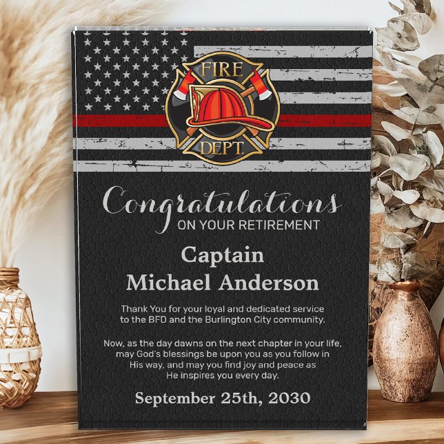 Firefighter Retirement Custom Emblem Thin Red Line Acrylic Award (Creator Uploaded)