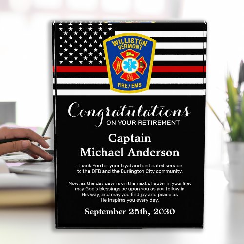 Firefighter Retirement Custom Logo Thin Red Line Acrylic Award