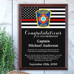 Firefighter Retirement Custom Logo Thin Red Line Award Plaque<br><div class="desc">Celebrate and show your appreciation to an outstanding Firefighter with this Thin Red Line Firefighter Retirement Award - American flag design in Firefighter Flag colors , modern black red design with custom fire department logo. Personalize this firefighter award with fireman name, text with fire department name, logo and community, and...</div>