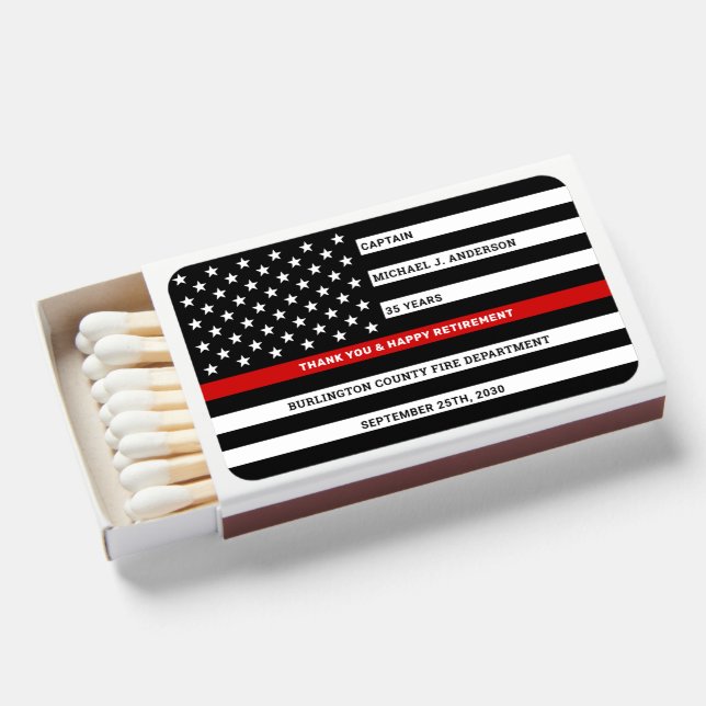 Firefighter Retirement Custom Thin Red Line Matchboxes (Front Open)