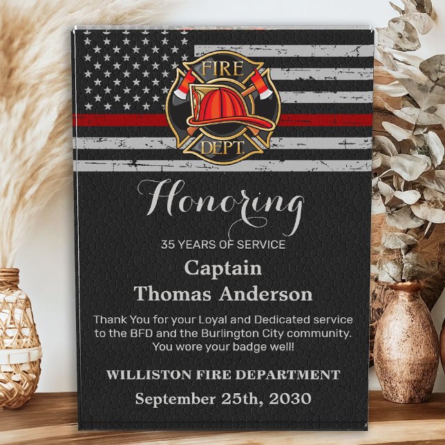 Firefighter Retirement Custom Years Thin Red Line Acrylic Award (Creator Uploaded)