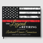 Firefighter Retirement Fire Department Fireman Guest Book<br><div class="desc">This design features a firemens flag with black and white stripes,  and a thin red line stripe as well. "The Legend is Retiring" text sits above the name of the retiring firefighter,  lieutenant,  or chief's retirement party details. Celebrate this milestone in style!</div>