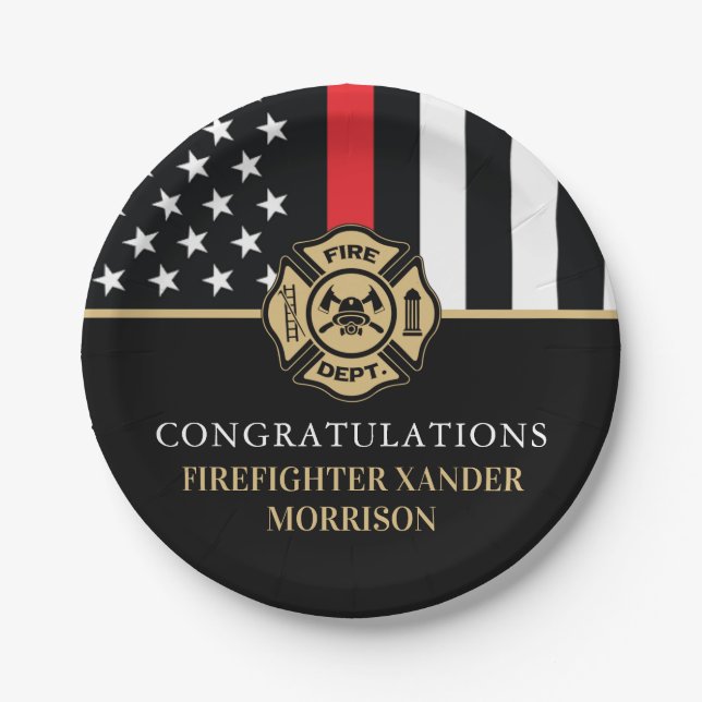Firefighter Retirement Fire Department Party Paper Plates (Front)