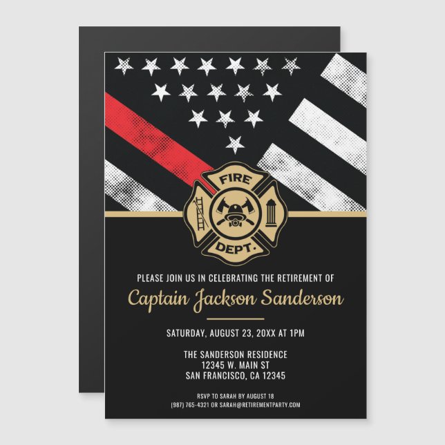 Firefighter Retirement Fire Department Red Flag Magnetic Invitation (Front/Back)