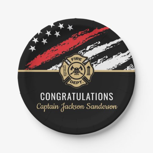 Firefighter Retirement Fire Red Line Flag Paper Plates