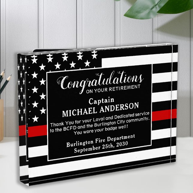 Firefighter Retirement Fire Service Thin Red Line Acrylic Award (Creator Uploaded)
