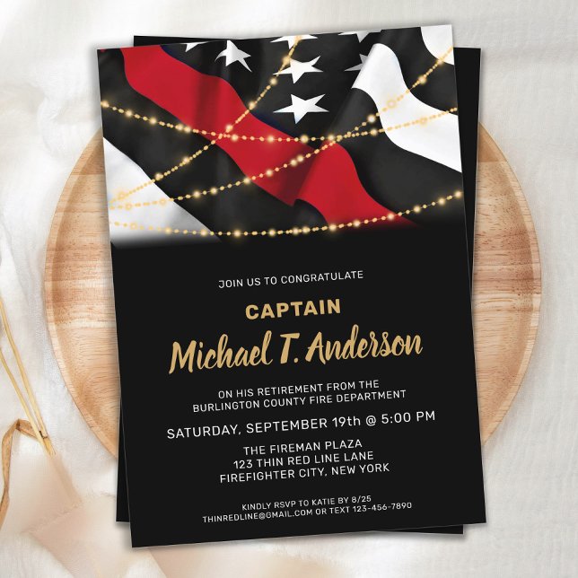 Firefighter Retirement Fire Service Thin Red Line  Invitation (Creator Uploaded)