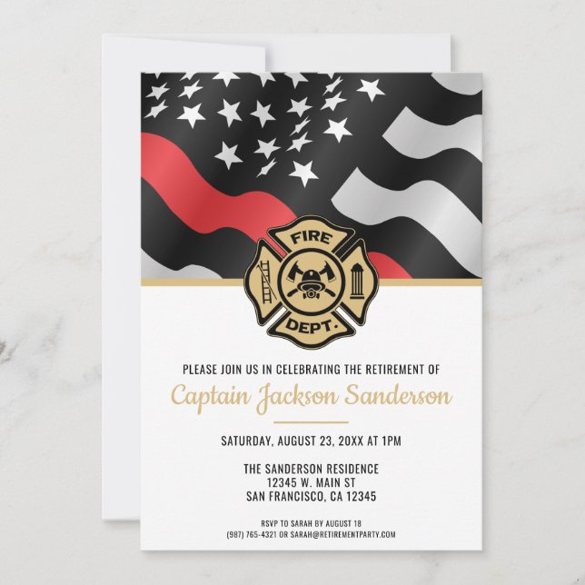 Firefighter Retirement Fireman Fire Department Invitation (Front)