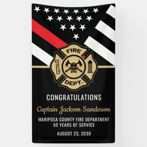 Firefighter Retirement Fireman Red Line Flag Banner