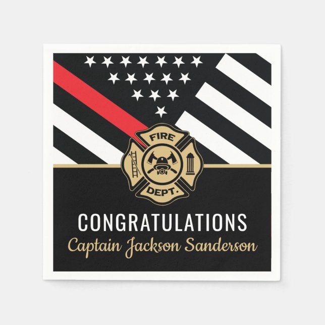 Firefighter Retirement Fireman Red Line Flag Napkins (Front)