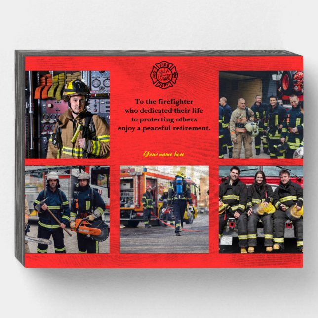 Firefighter retirement gift Custom photo wood box (Front Horizontal)
