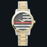 Firefighter Retirement Gift Thin Red Line  Watch<br><div class="desc">Celebrate and show your appreciation to an outstanding Firefighter with this Thin Red Line Retirement or Anniversary Firefighter Watch - American flag design in Firefighter Flag colors in a modern black an red design . Perfect for fire service awards and Firefighter Retirement gifts and fireman retirement. Personalize this firefighters retirement...</div>