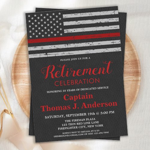 Firefighter Retirement Leather Thin Red Line Invitation