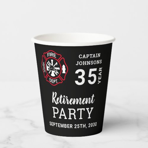 Firefighter Retirement Maltese Cross Personalized Paper Cups