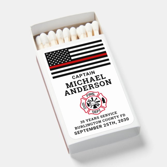 Firefighter Retirement Maltese Cross Thin Red Line Matchboxes (Front Open)