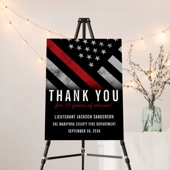 Firefighter Retirement Party Anniversary Red Line Foam Board (In Situ (Stand))