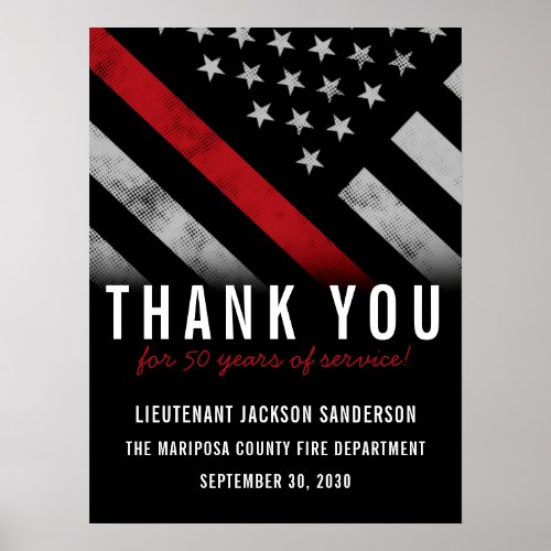 Firefighter Retirement Party Anniversary Red Line Poster