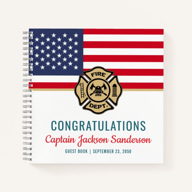 Firefighter Retirement Party Badge Flag Guest Book (Front)