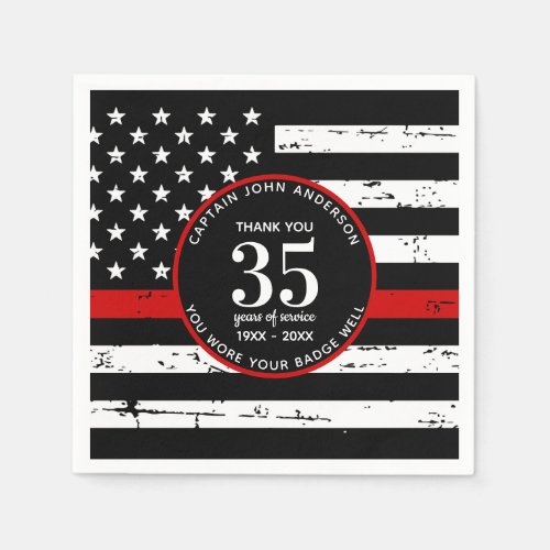 Firefighter Retirement Party Custom Thin Red Line Napkins