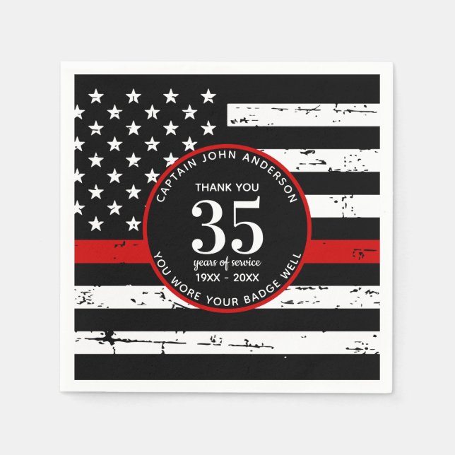 Firefighter Retirement Party Custom Thin Red Line Napkins (Front)