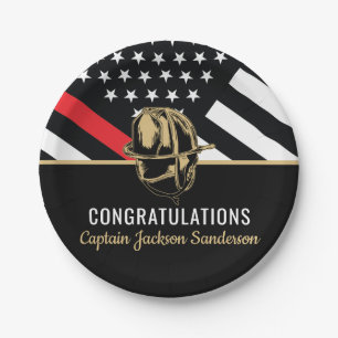 Firefighter Retirement Party Fire Red Line Flag Paper Plates