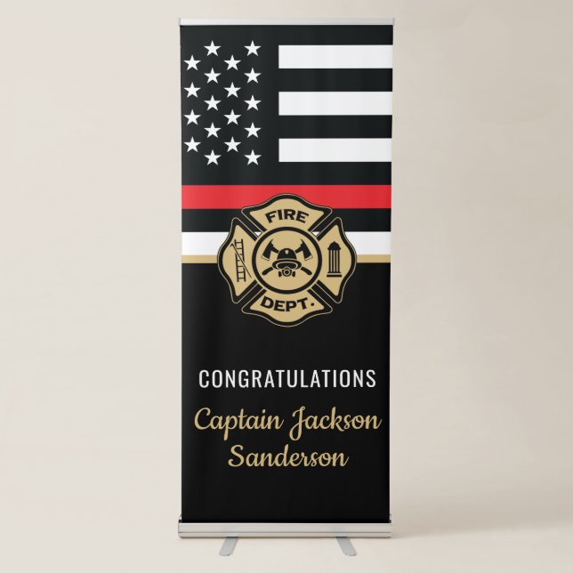 Firefighter Retirement Party Fireman Red Line Flag Retractable Banner (Front)