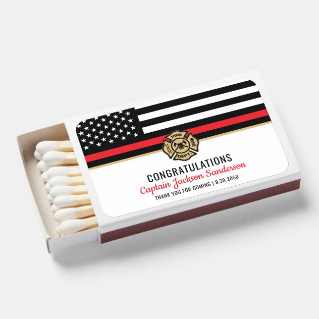 Firefighter Retirement Party Fireman Red Line Matchboxes (Front Open)