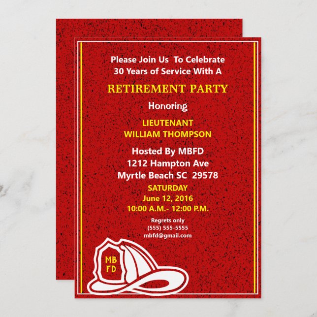 Firefighter Retirement Party Invitation (Front/Back)
