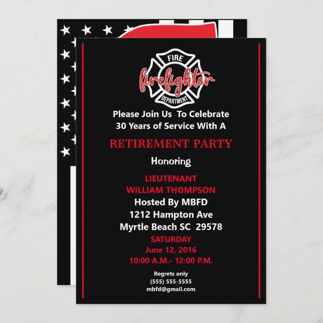 Firefighter Retirement Party Invitation (Front/Back)