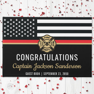 Firefighter Retirement Party Red Line Flag Fireman Guest Book