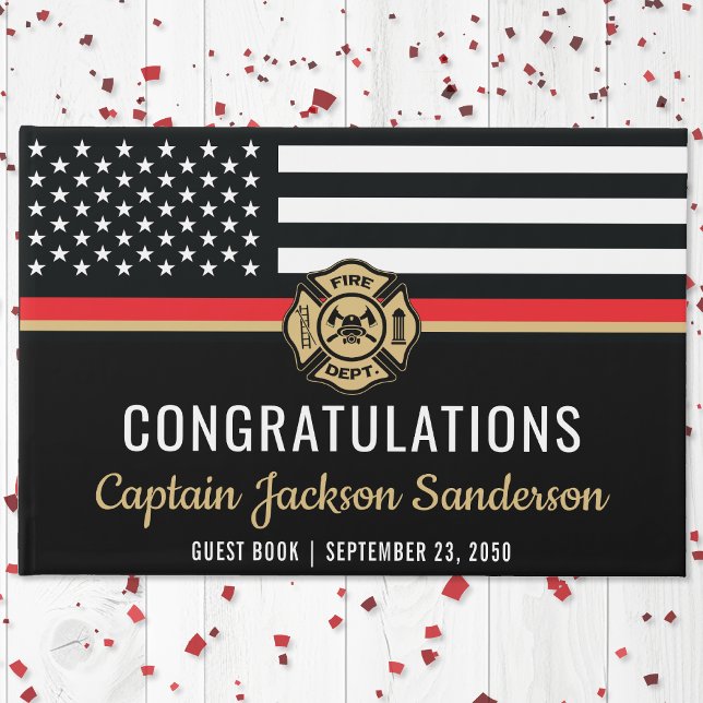 Firefighter Retirement Party Red Line Flag Fireman Guest Book (Firefighter Retirement Red Line Flag Congrats Guest Book)