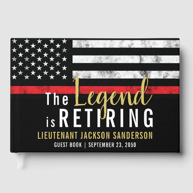 Firefighter Retirement Party Red Line Flag Fireman Guest Book (Front)