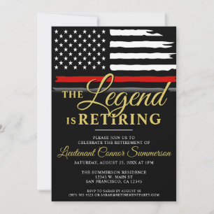 Firefighter Retirement Party Red Line Flag Fireman Invitation