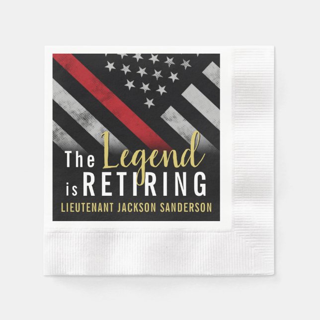 Firefighter Retirement Party Red Line Flag Fireman Napkins (Front)