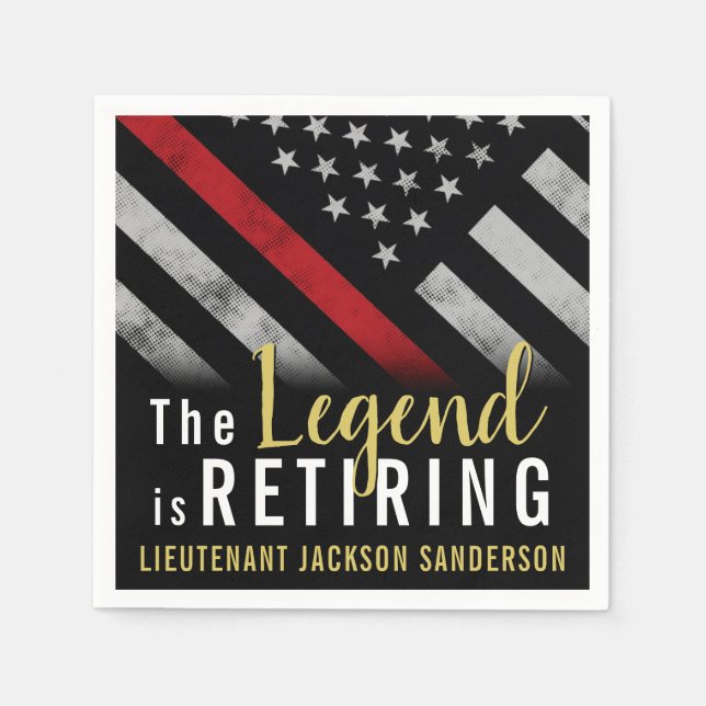 Firefighter Retirement Party Red Line Flag Fireman Napkins (Front)