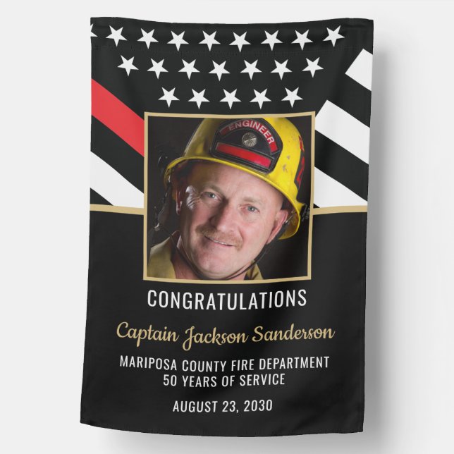 Firefighter Retirement Party Red Line Flag Photo (Front)