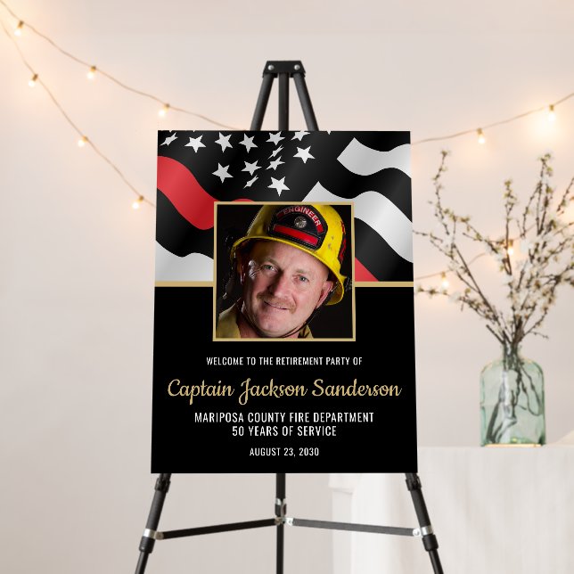 Firefighter Retirement Party Red Line Flag Photo Foam Board (In Situ (Stand))