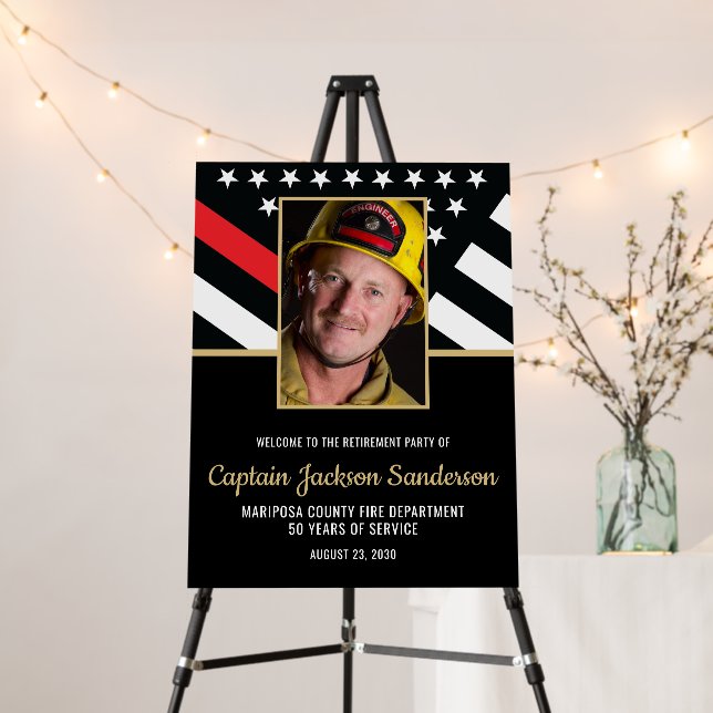Firefighter Retirement Party Red Line Flag Photo Foam Board (In Situ (Stand))