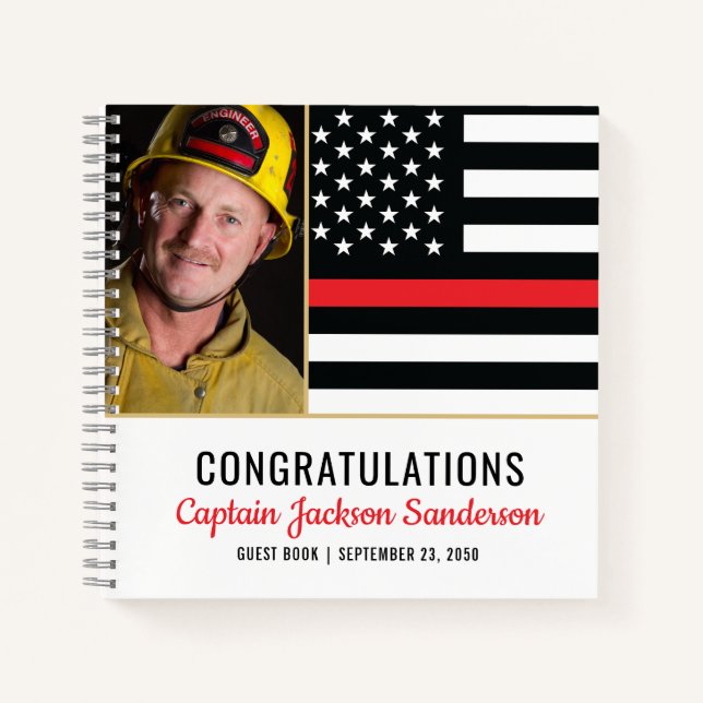 Firefighter Retirement Party Red Line Flag Photo Notebook (Front)