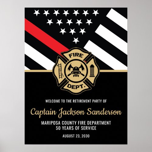 Firefighter Retirement Party Red Line Flag Welcome Poster