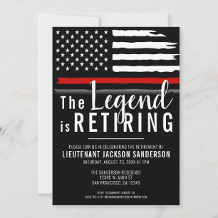 Firefighter Retirement Party Thin Red Line Fireman Invitation