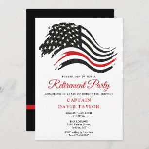 Firefighter Retirement Party Thin Red Line Flag Invitation