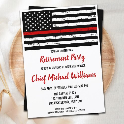 Firefighter Retirement Party Thin Red Line Flag Invitation