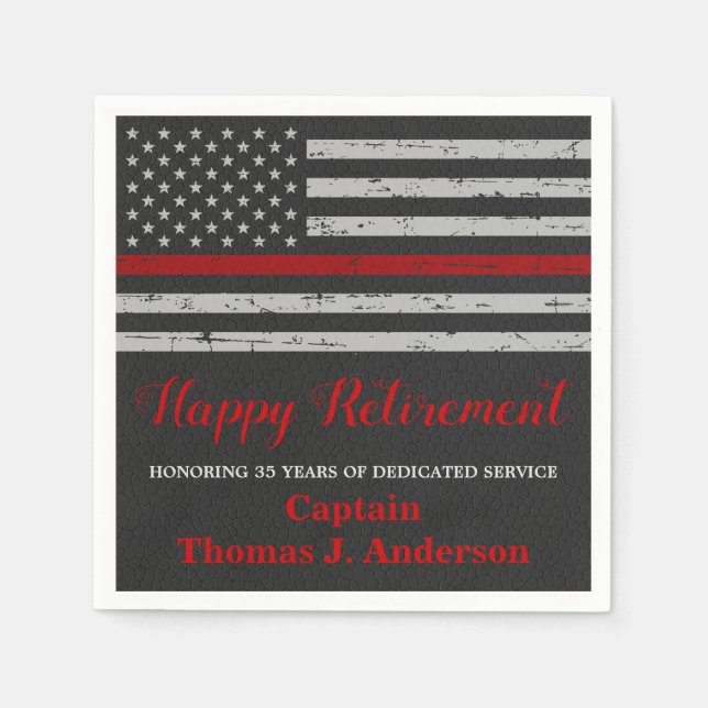 Firefighter Retirement Party Thin Red Line Flag Napkins (Front)