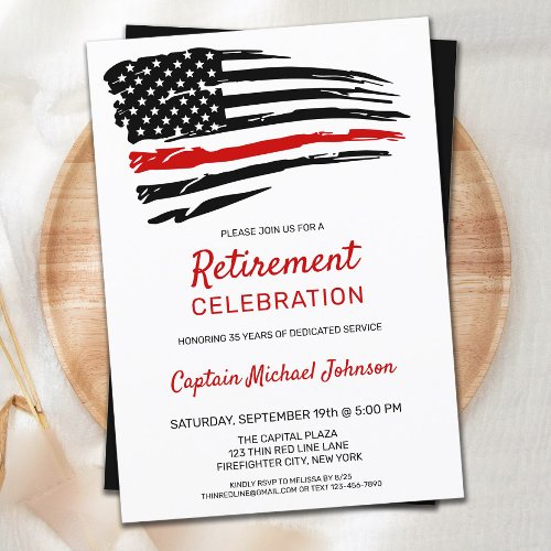 Firefighter Retirement Party Thin Red Line Invitation