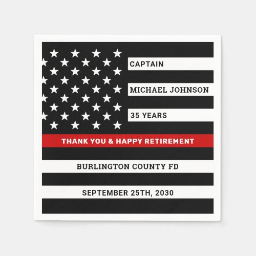 Firefighter Retirement Party Thin Red Line Napkins