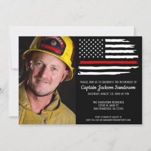 Firefighter Retirement Party Thin Red Line Photo Invitation